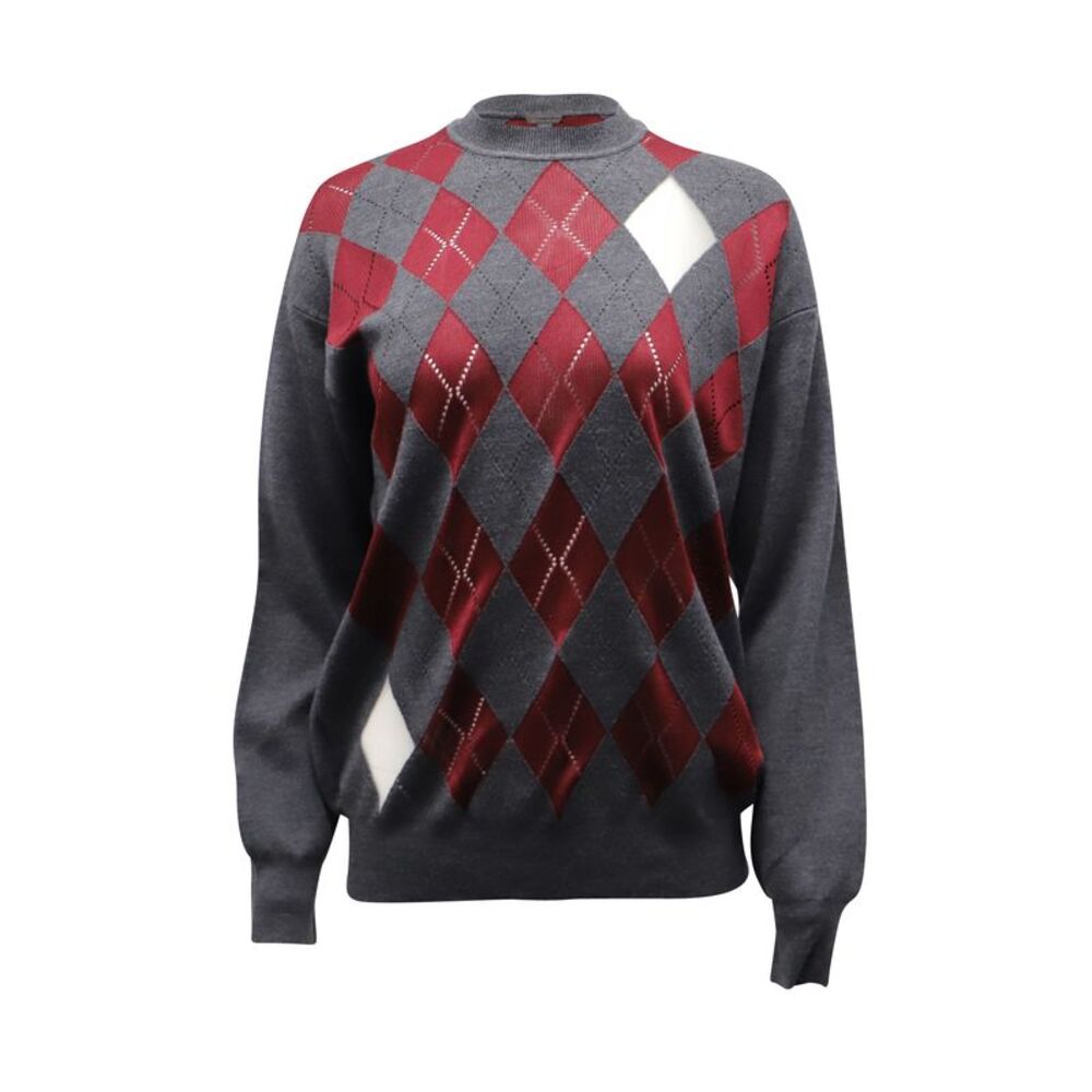 Alexander Wang Mesh-Paneled Argyle Sweater in Grey Wool